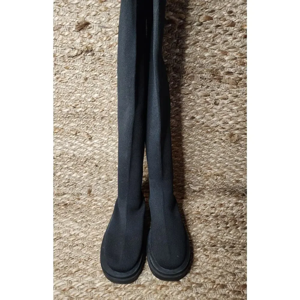 Women's Stretch Over The Knee Black Boots Thigh High Chunky Heel Winter Size 7